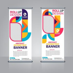 business roll up banner standee design with geometric shapes colorful bauhaus roll up banner 274608 420